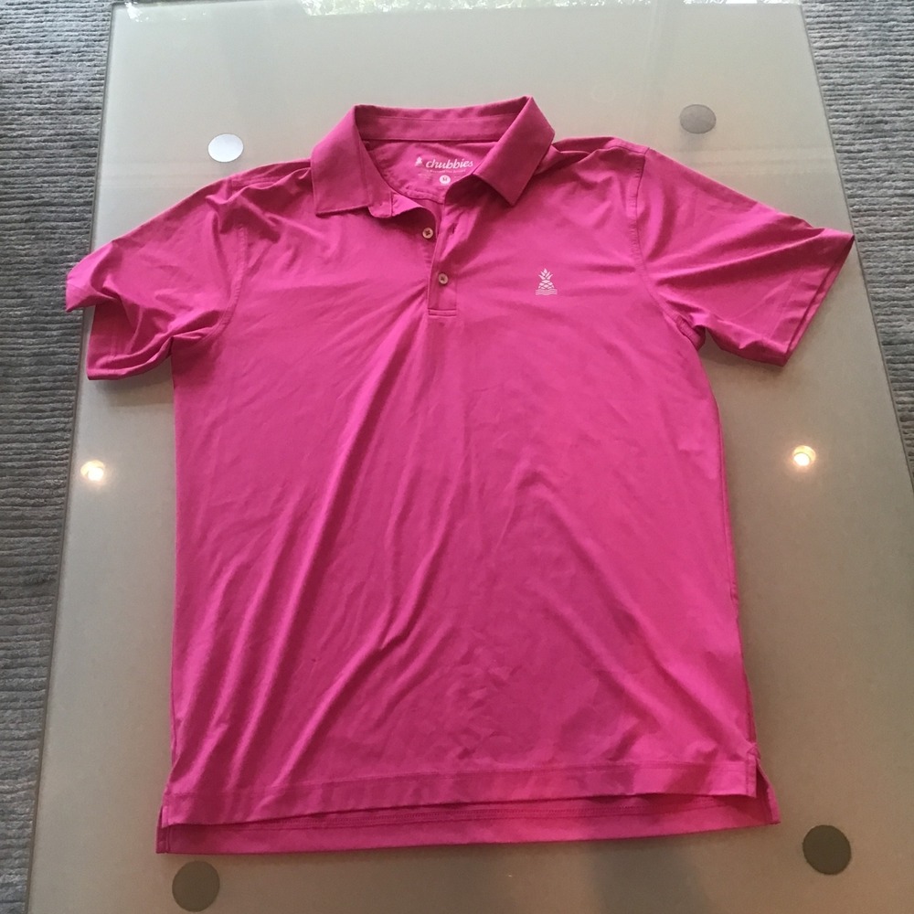 Chubbies Flamingo Fizz Performance Polo Shirt Hot Pink Pineapple Logo Golf M